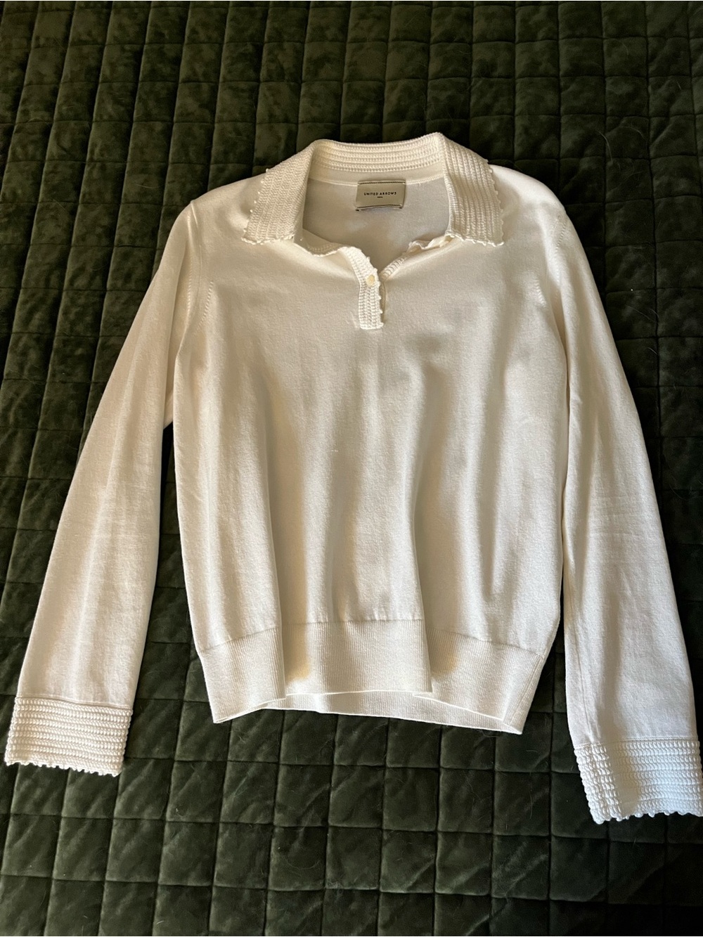 Collar Long-Sleeve Knit Top in Ivory